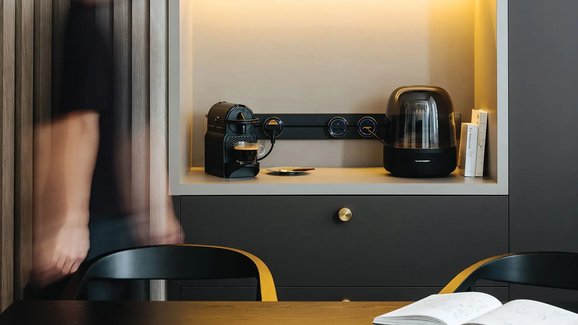 Nexen power track with connected kitchen appliances